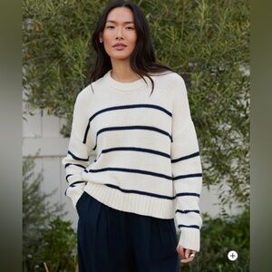 Jenni Kayne Chloe Crewneck striped cotton sweater - Ivory with black stripes